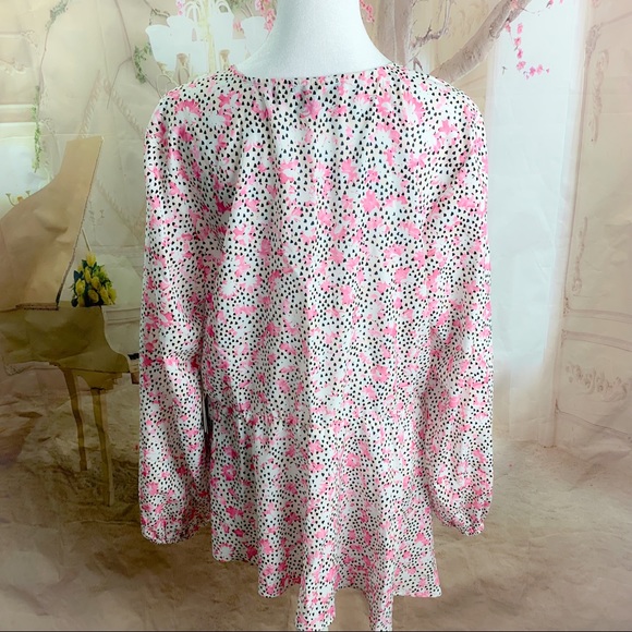 NEW Eloquii Pink Polka Dot Floral Print V Neck Blouse - Picture 7 of 10